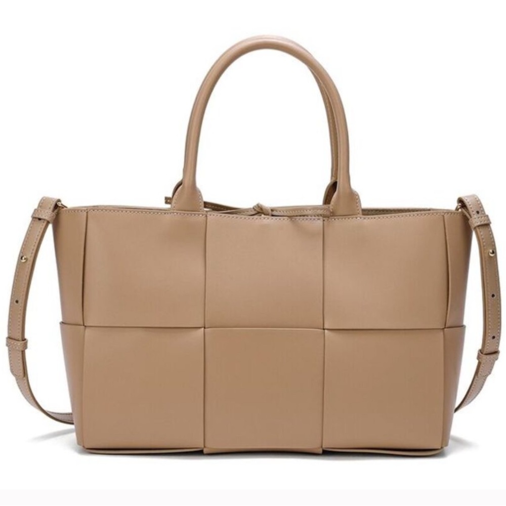 Tiffany & Fred Paris Tan Woven Smooth Leather Satchel Tote